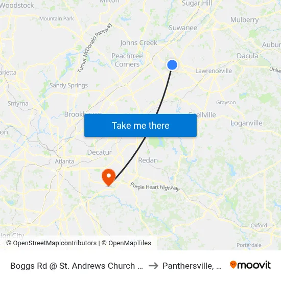 Boggs Rd @ St. Andrews Church Ob to Panthersville, GA map