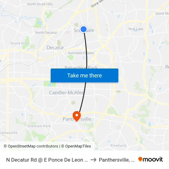 N Decatur Rd @ E Ponce De Leon Ave to Panthersville, GA map