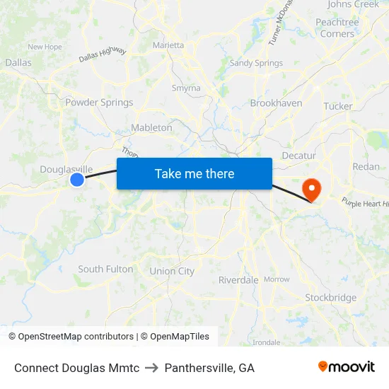 Connect Douglas Mmtc to Panthersville, GA map