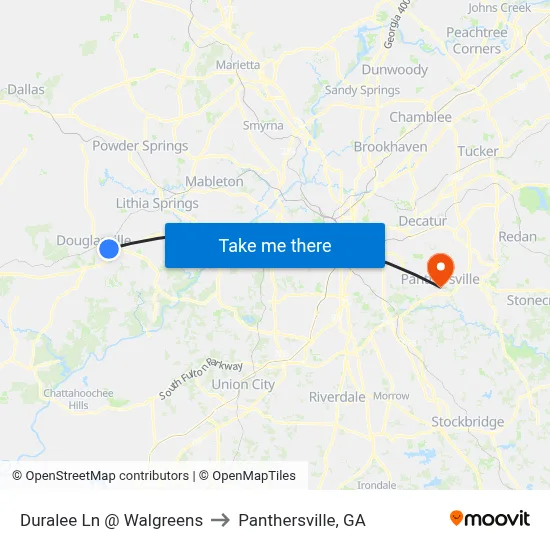 Duralee Ln @ Walgreens to Panthersville, GA map