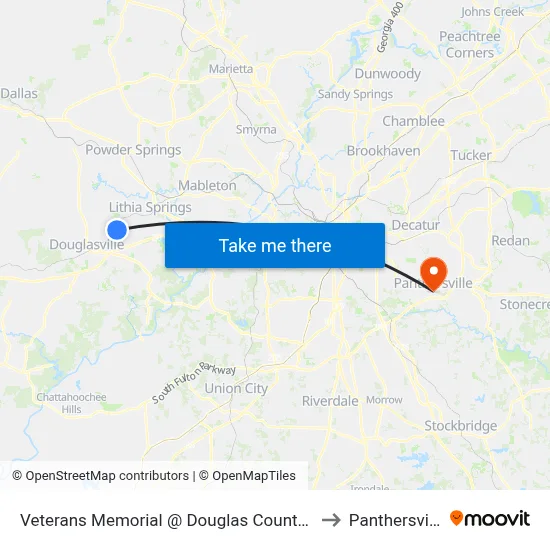 Veterans Memorial @ Douglas County School System to Panthersville, GA map