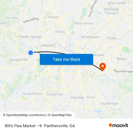 Bill's Flea Market Ob to Panthersville, GA map