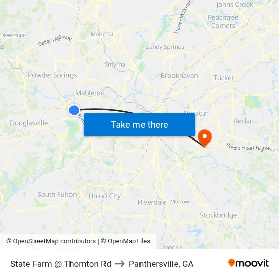 State Farm @ Thornton Rd to Panthersville, GA map