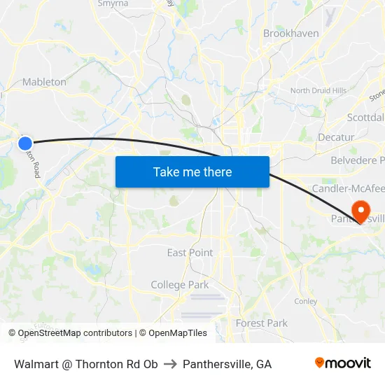 Walmart @ Thornton Rd Ob to Panthersville, GA map