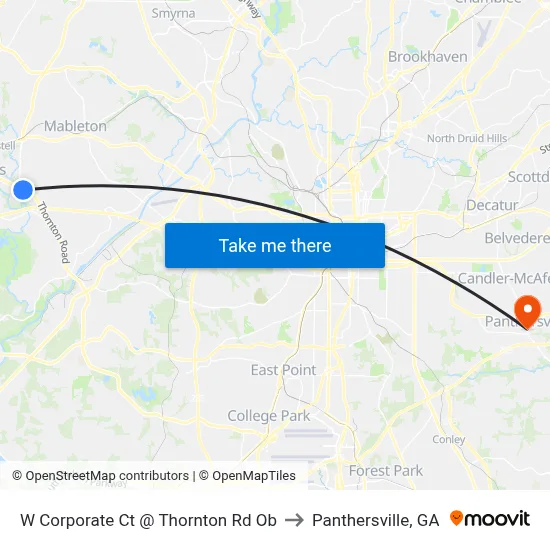 W Corporate Ct @ Thornton Rd Ob to Panthersville, GA map