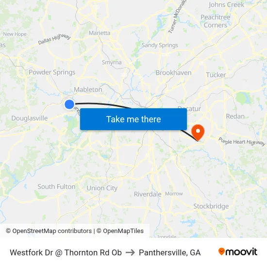 Westfork Dr @ Thornton Rd Ob to Panthersville, GA map