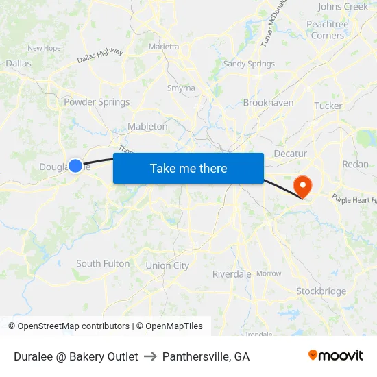 Duralee @ Bakery Outlet to Panthersville, GA map