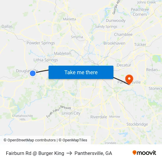Fairburn Rd @ Burger King to Panthersville, GA map