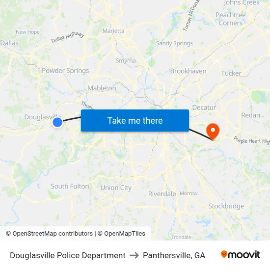 Douglasville Police Department to Panthersville, GA map