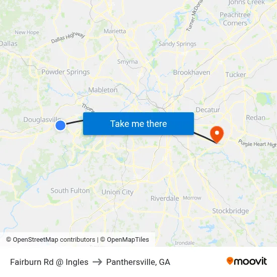 Fairburn Rd @ Ingles to Panthersville, GA map