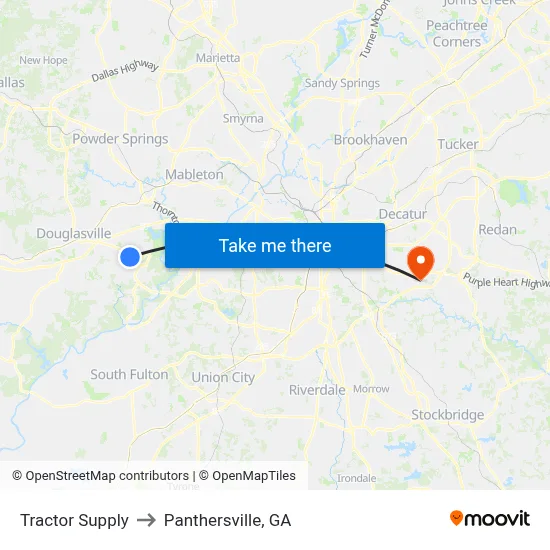 Tractor Supply to Panthersville, GA map