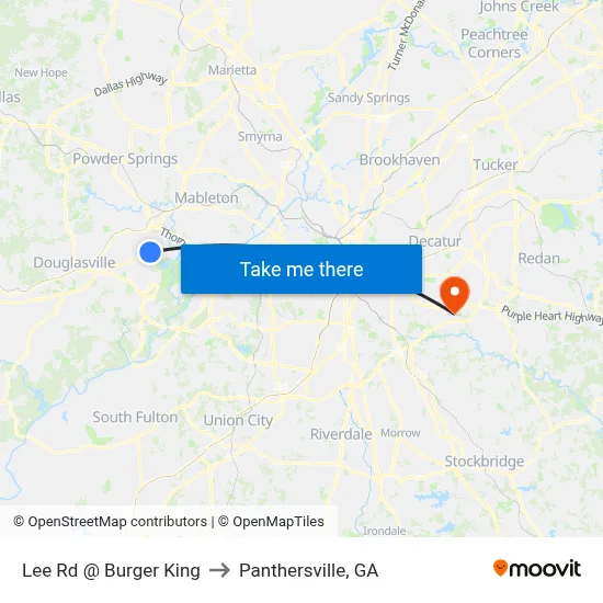 Lee Rd @ Burger King to Panthersville, GA map