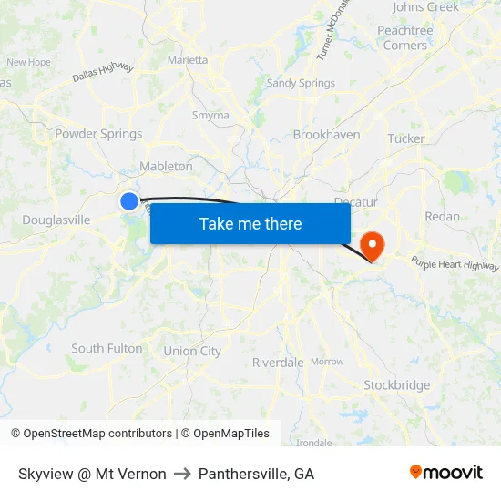 Skyview @ Mt Vernon to Panthersville, GA map