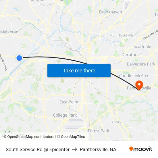 South Service Rd @ Epicenter to Panthersville, GA map