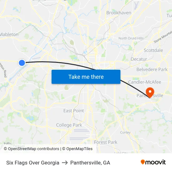 Six Flags Over Georgia to Panthersville, GA map