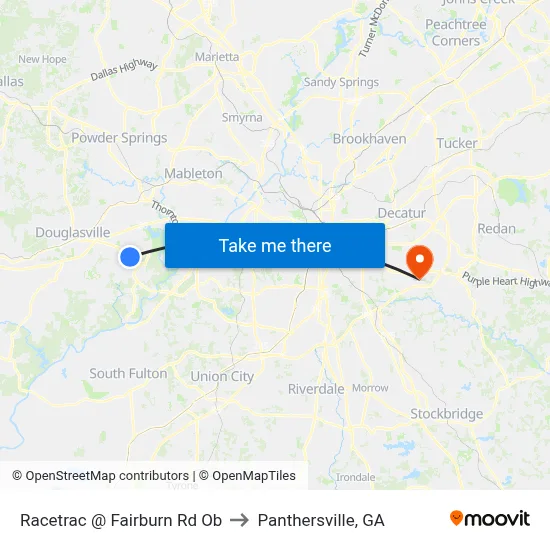 Racetrac @ Fairburn Rd Ob to Panthersville, GA map