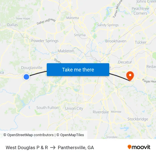 West Douglas P & R to Panthersville, GA map