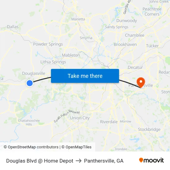 Douglas Blvd @ Home Depot to Panthersville, GA map