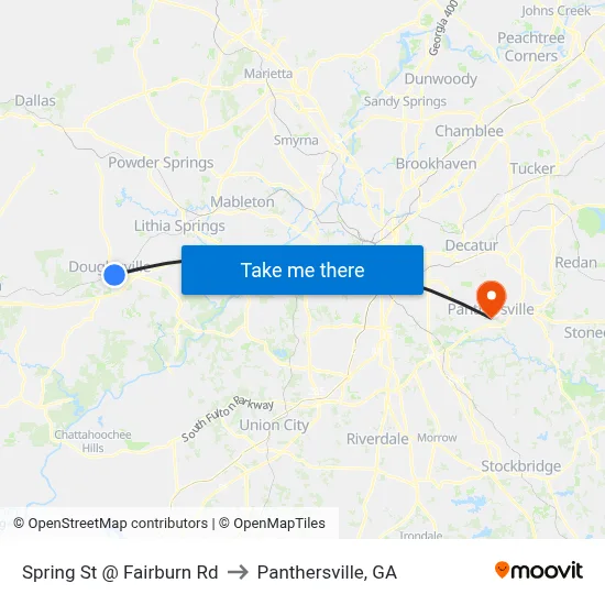 Spring St @ Fairburn Rd to Panthersville, GA map