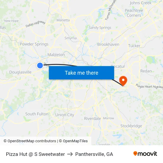 Pizza Hut @ S Sweetwater to Panthersville, GA map