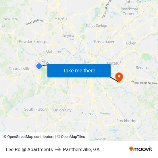 Lee Rd @ Apartments to Panthersville, GA map