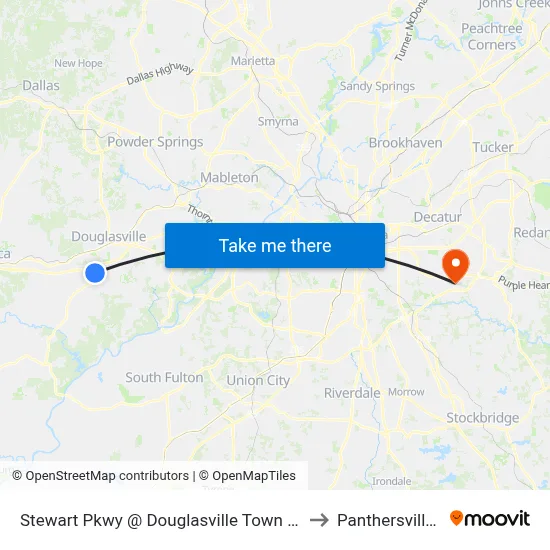 Stewart Pkwy @ Douglasville Town Center Ob to Panthersville, GA map