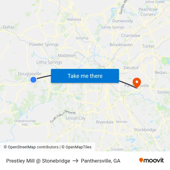 Prestley Mill @ Stonebridge to Panthersville, GA map