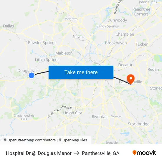 Hospital Dr @ Douglas Manor to Panthersville, GA map
