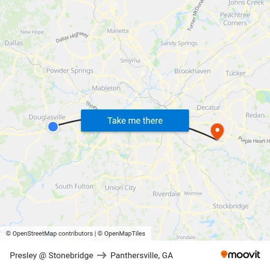Presley Mill @ Stonebridge Ob to Panthersville, GA map