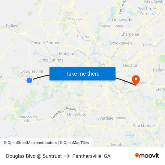 Douglas Blvd @ Suntrust to Panthersville, GA map