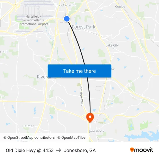 Old Dixie Hwy @ 4453 to Jonesboro, GA map