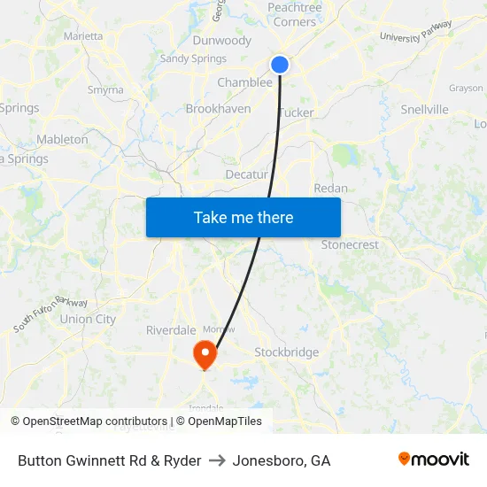 Button Gwinnett Rd & Ryder to Jonesboro, GA map