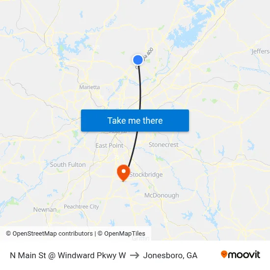 N Main St @ Windward Pkwy W to Jonesboro, GA map