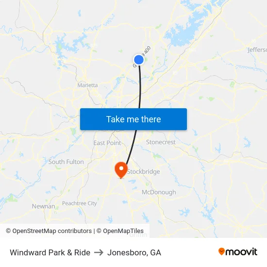Windward Park & Ride to Jonesboro, GA map