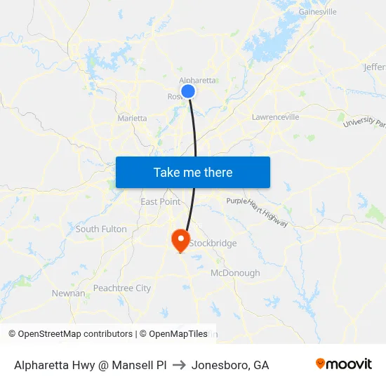 Alpharetta Hwy @ Mansell Pl to Jonesboro, GA map