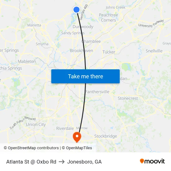 Atlanta St @ Oxbo Rd to Jonesboro, GA map