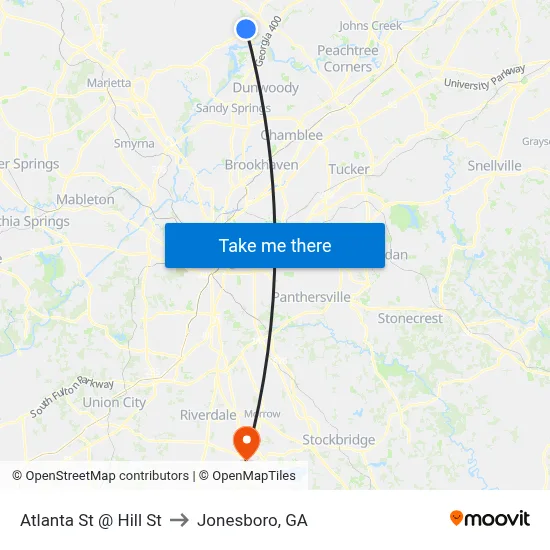 Atlanta St @ Hill St to Jonesboro, GA map