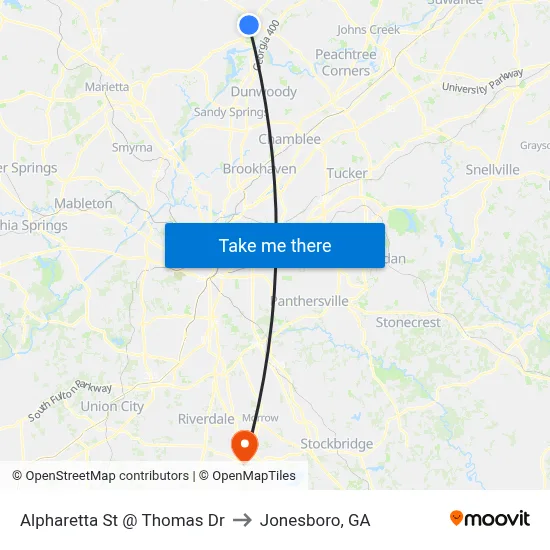 Alpharetta St @ Thomas Dr to Jonesboro, GA map