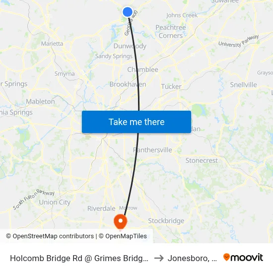 Holcomb Bridge Rd @ Grimes Bridge Rd to Jonesboro, GA map
