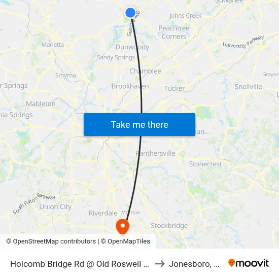 Holcomb Bridge Rd @ Old Roswell Rd to Jonesboro, GA map