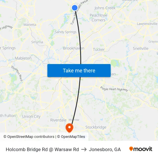 Holcomb Bridge Rd @ Warsaw Rd to Jonesboro, GA map