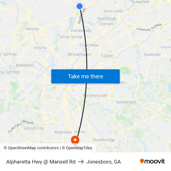Alpharetta Hwy @ Mansell Rd to Jonesboro, GA map