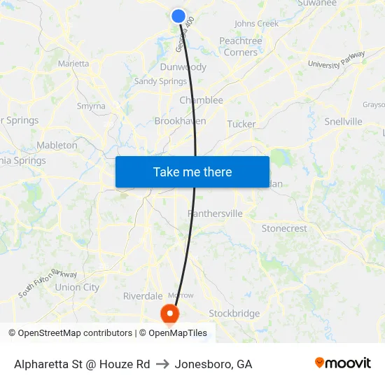 Alpharetta St @ Houze Rd to Jonesboro, GA map