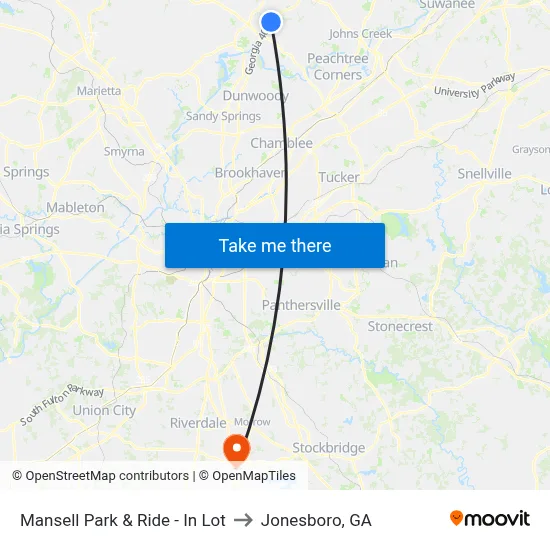 Mansell Park & Ride - In Lot to Jonesboro, GA map