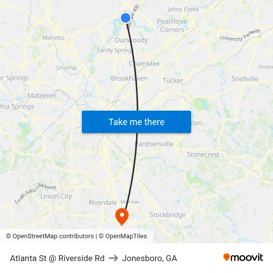 Atlanta St @ Riverside Rd to Jonesboro, GA map