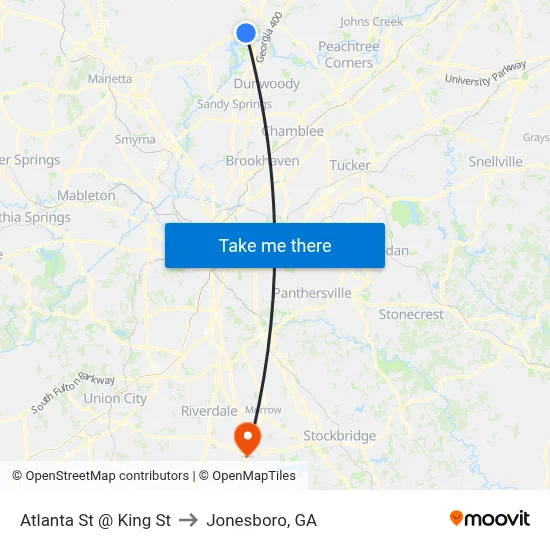 Atlanta St @ King St to Jonesboro, GA map