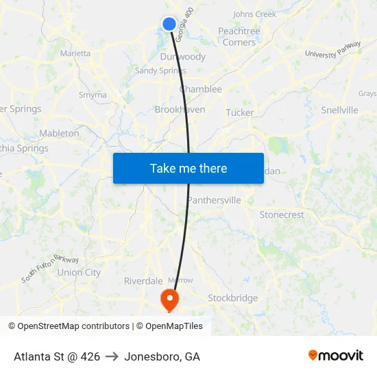 Atlanta St @ 426 to Jonesboro, GA map