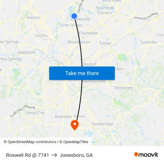 Roswell Rd @ 7741 to Jonesboro, GA map