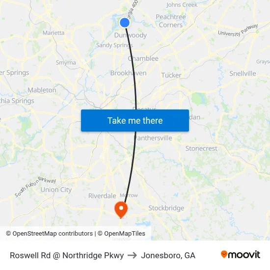 Roswell Rd @ Northridge Pkwy to Jonesboro, GA map