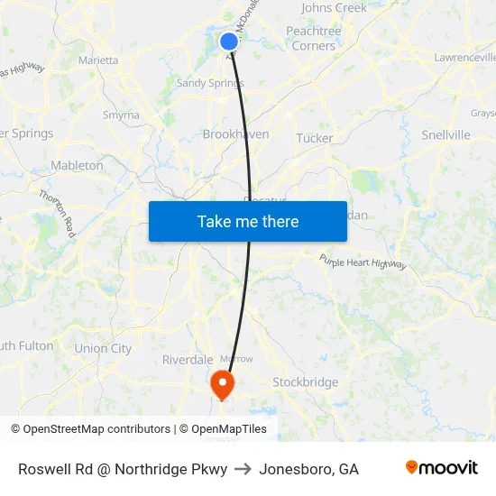 Roswell Rd @ Northridge Pkwy to Jonesboro, GA map